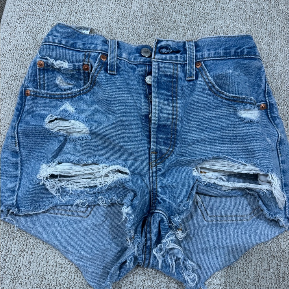 Levi's Distressed Ripped High-Rise Denim Shorts - Blue